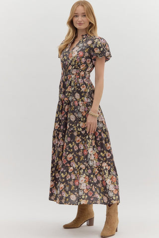 Espresso Garden Tiered Midi Dress