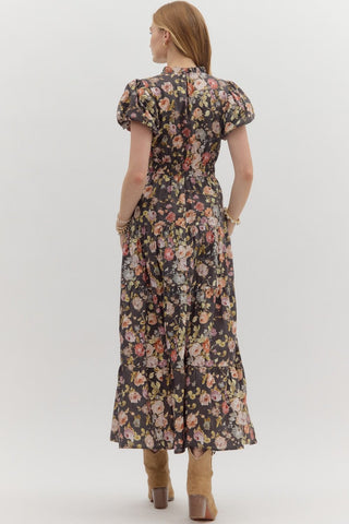 Espresso Garden Tiered Midi Dress