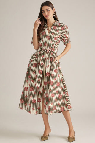 Rosewood Stripe Belted Midi Dress