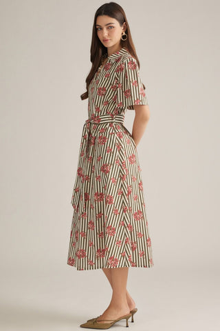 Rosewood Stripe Belted Midi Dress