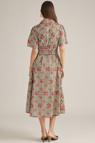 Rosewood Stripe Belted Midi Dress