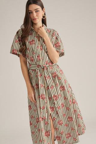 Rosewood Stripe Belted Midi Dress