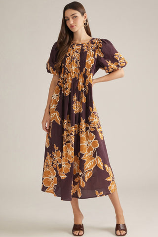 Amber Bloom Pintuck Midi Dress