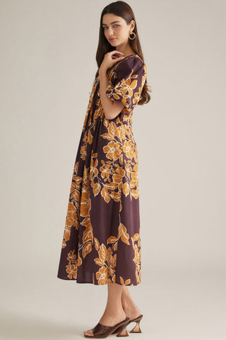 Amber Bloom Pintuck Midi Dress