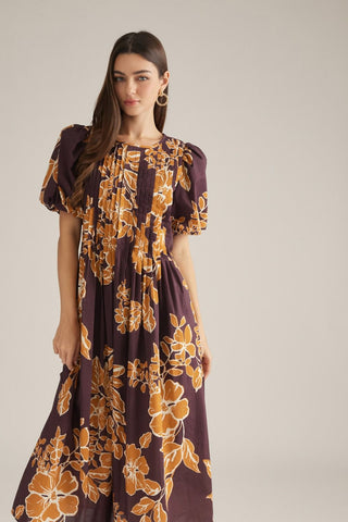Amber Bloom Pintuck Midi Dress