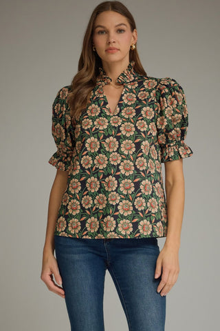 Marigold Vine Ruffle Collar Top