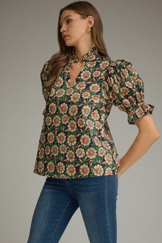 Marigold Vine Ruffle Collar Top