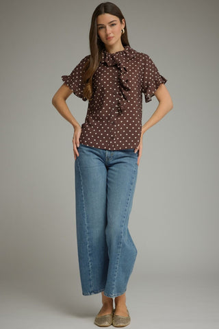 Vintage Dot Ruffle Button Down Top