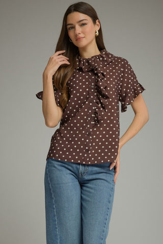 Vintage Dot Ruffle Button Down Top