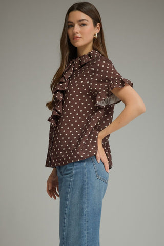 Vintage Dot Ruffle Button Down Top