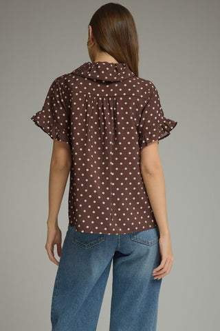Vintage Dot Ruffle Button Down Top