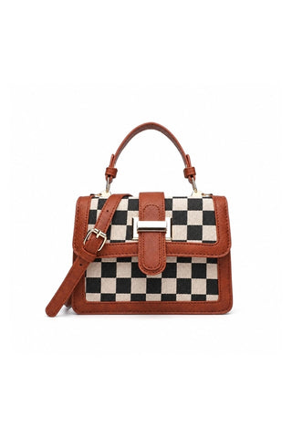 Checkered Buckle Flap Mini Satchel