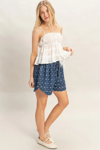 Indigo Bloom Denim Shorts