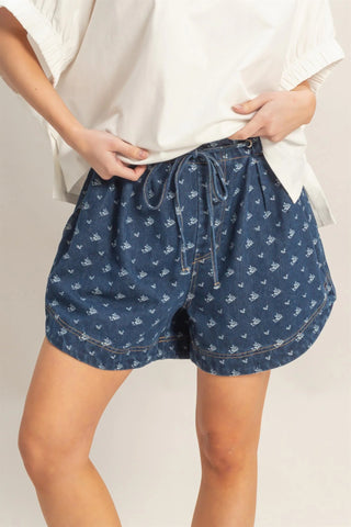Indigo Bloom Denim Shorts