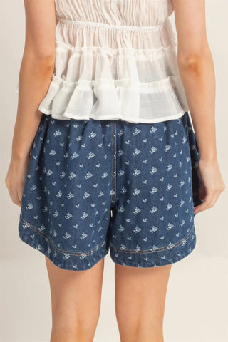 Indigo Bloom Denim Shorts