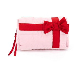 Bow Accent Gift Box Quilted Puffer Pouch