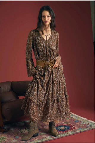 Autumn Whimsy Floral Midi Dress