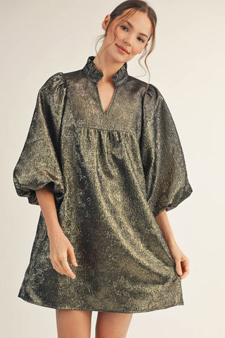 Gilded Glam Textured Babydoll Party Dress