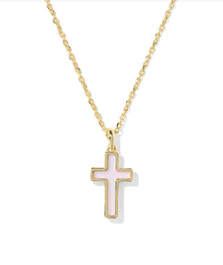 Cross Pendant Necklace – Matte Blush Pink Dichroic Glass