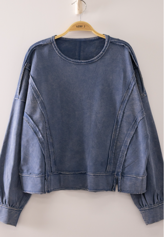 Vintage Wash Panel Seam Pullover