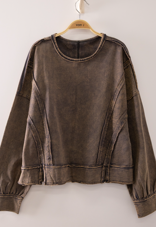 Vintage Wash Panel Seam Pullover