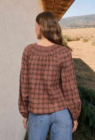 Autumn Plaid Tie Neck Top