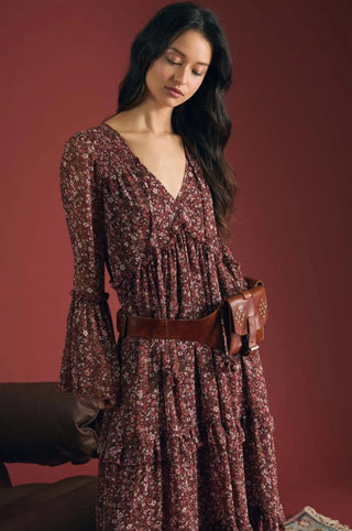 Autumn Whimsy Floral Midi Dress