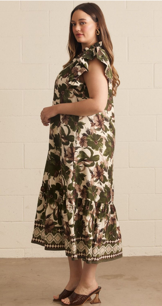 Wilder Botanical Ruffle Midi Dress in Plus