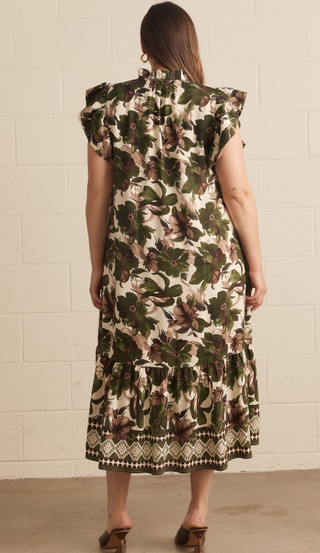 Wilder Botanical Ruffle Midi Dress in Plus