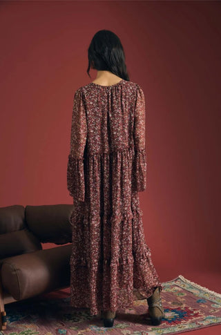 Autumn Whimsy Floral Midi Dress