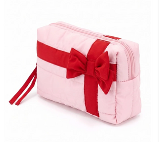 Bow Accent Gift Box Quilted Puffer Pouch