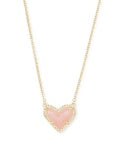 Ari Heat Short Pendant Necklace in Gold Rose Quartz